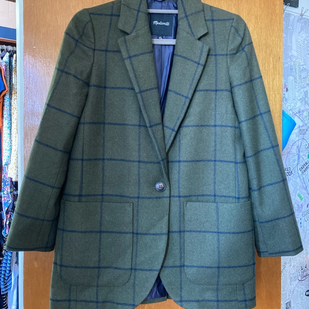 Madewell Larsen Blazer Jacket Green Windowpane Plaid View 6